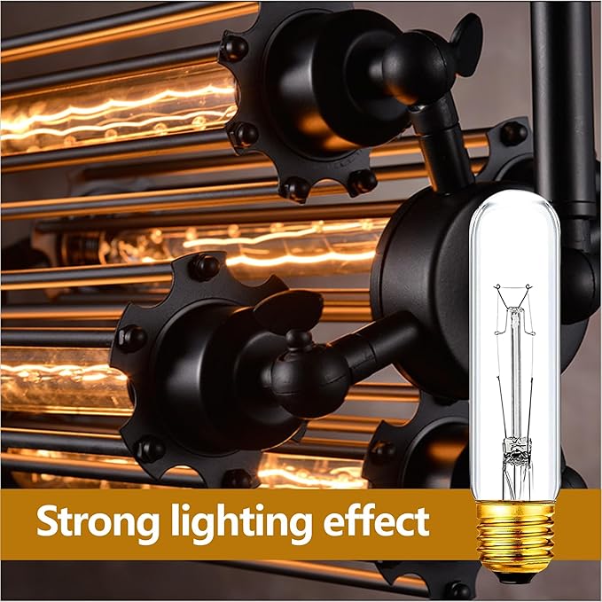 25 Watt T10 Clear Tubular Incandescent Light Bulb, T10 Bulb,Vintage Style Showcase Bulb,Showcase lamp,Dimmable for Desk Lamp,Curio Cabinet,Aquarium,Chandeliers,Aquarium Light Bulb (4PC)