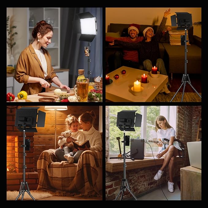 2Pack LED Video Light with Barn Door, 12.6" Bi-Color 280 LED Beads, 2400Lux 2500-6500K CRI 96+ Dimmable Photography Lighting Kit for Video Recording, Filmmaking, YouTube, Studio, and Live Stream
