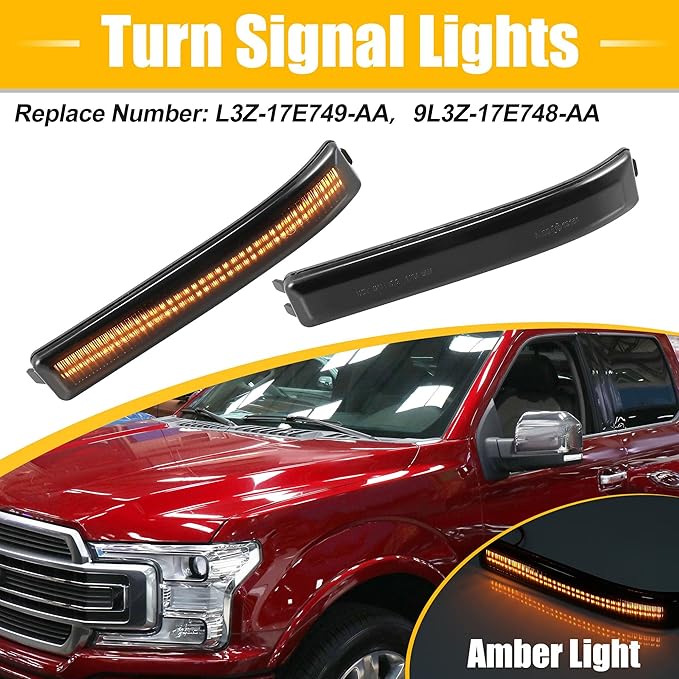 X AUTOHAUX LED Turn Signal Light Assembly for Ford F-150 2009-2014 9L3Z-17E749-AA Rear View Mirror Side Marker Lights Reflector Indicator LED Turn Signal Lamp Assembly Amber Light 2pcs