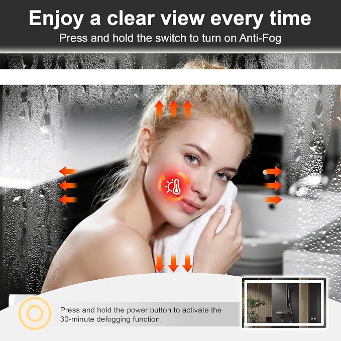 LED Bathroom Mirror with Lights, 24 x 40 Lighted Vanity Wall Mirror | Backlit and Frontlit, Anti-Fog, Dimmable 3 Colors, Shatter-Proof Tempered Glass, Memory Function, Plug-in/Hardwired