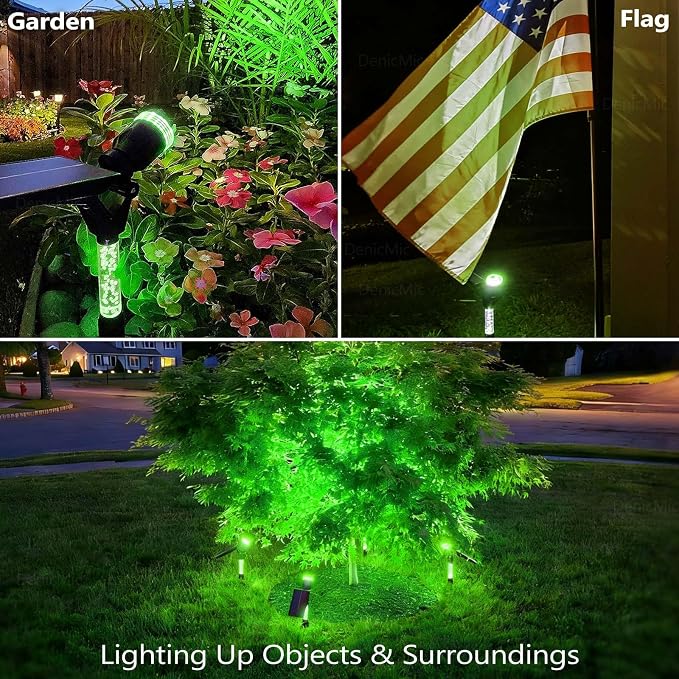 DenicMic Solar Halloween Lights Outdoor Waterproof Green Lens LED 4 Pack | Adjustable Angel Solar Spot Lights Outdoor for Yard Garden Patio Wall Tree Landscape Spotlights, Acrylic Lighted Pole