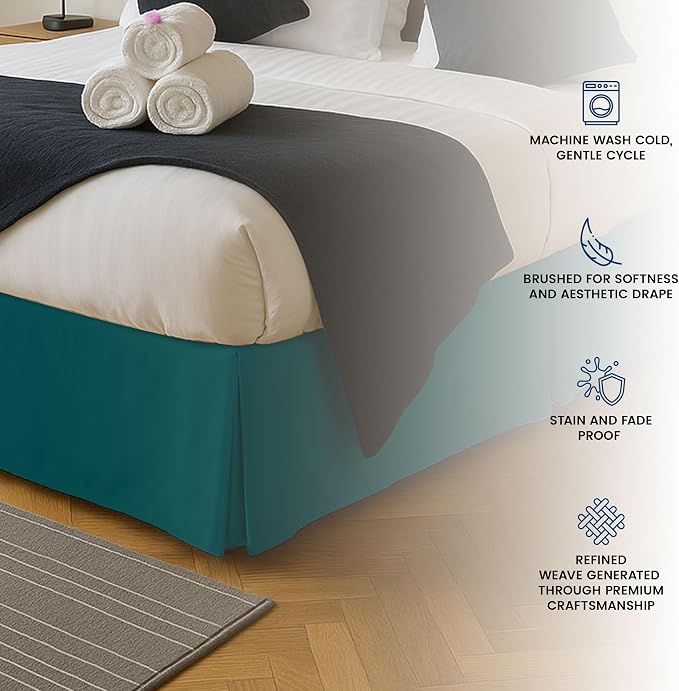 Queen Bed Skirt, Hides Under-Bed Storage 16 Inch Drop, Pleated, Teal | Easy Fit Design, Shrinkage & Fade Resistant, Hotel Style, Microfiber Durable Fabric, Machine Washable