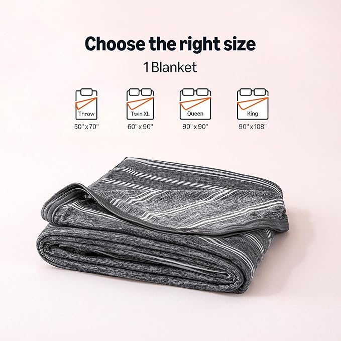 Amazon Basics Striped Cooling Blanket for Hot Sleepers, Reversible Lightweight Thin Throw Blanket for Bed, Couch and Sofa, Queen (90" x 90"), Dark Gray Striped
