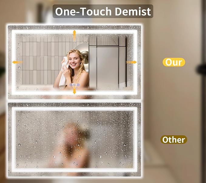 28"x60" LED Bathroom Mirror with Lights, Anti-Fog, Backlit + Front Lit, Dimmable, Led Vanity Mirror for Wall, Lighted Bathroom Mirror, 3 Colors, Shatter-Proof Tempered Glass