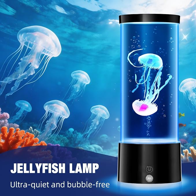 Mini Jellyfish Lamp with Remote, 17 RGB Colors & 4 Lighting Modes, Silent Water Flow Aquarium Night Light, USB-C or Battery Powered Decorative Mood Lamp for Home & Office