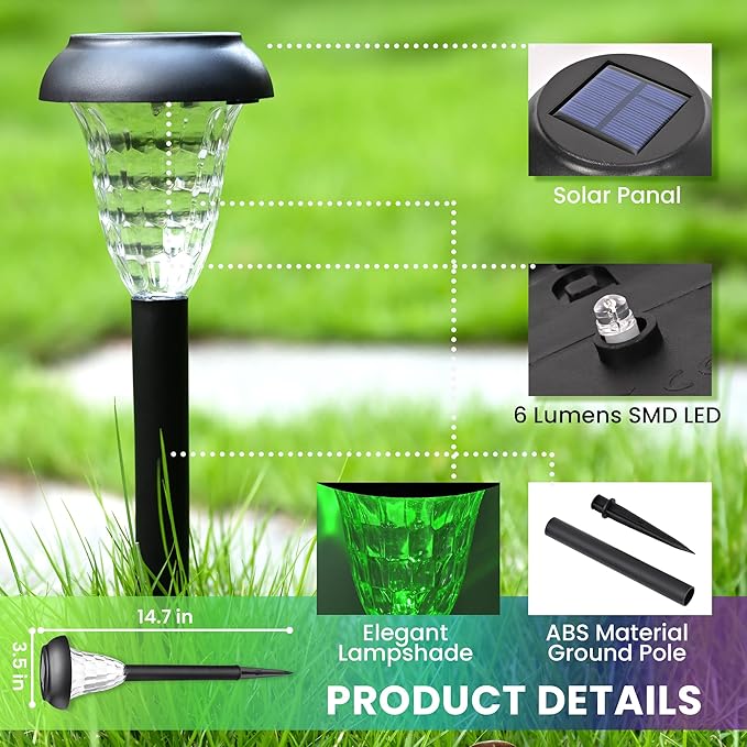 Solar Lights Outdoor Waterproof for Pathway, 8 Pack Color Changing | Solar Pathway Lights, Garden Light for Yard Patio Driveway Walkway Lawn Landscape Lighting for Outdoor Decorations