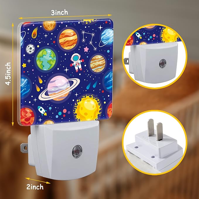 Cartoon Space Planet and Astronaut Night Light Plug Wall,LED Night Lights with Dusk to Dawn Light Sensor for Women Girls Boys Room Decor,Hallway,Kitchen,Bathroom,Nursery,Stairs