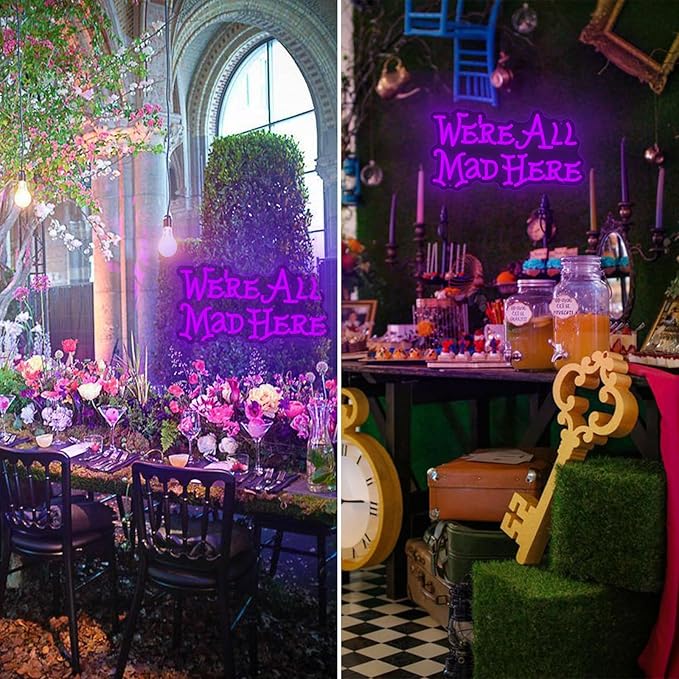 Alice in Wonderland Party Decorations Neon Sign, Mad Hatter Tea Party Neon Lights for Dimmable LED Lights, for Bedroom Bar Home Dorm Birthday Gifts