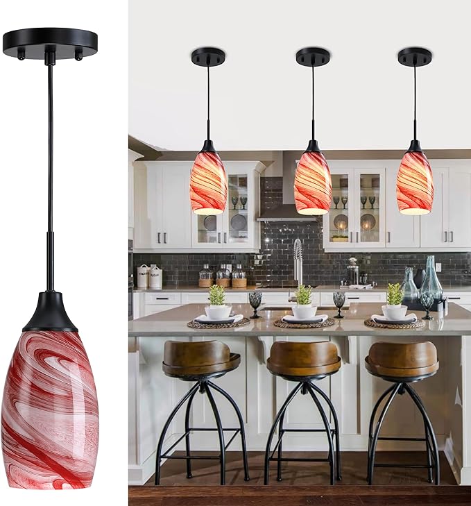 Viinew Mini Glass Pendant Light,Burgundy Marble Glass Hanging Light | 4.72" with Handblown Glass Oval Chadelier,1-Pack Glass Ceiling Pendant Light for Dining Room Kitchen Cafe Foyer