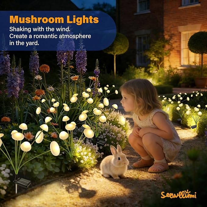 Solar Garden Lights Outdoor, 6Pack Solar Lights Garden Decor, Swaying Mushroom Lights Waterproof for Yard, Patio,Pathway Decoration,Gifts for Women,Mom(Warm White)