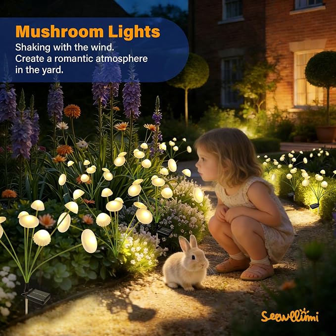 Solar Garden Lights Outdoor, 4Pack Solar Lights Garden Decor, Swaying Mushroom Lights Waterproof for Yard, Patio,Pathway Decoration,Gifts for Women,Mom(Warm White)