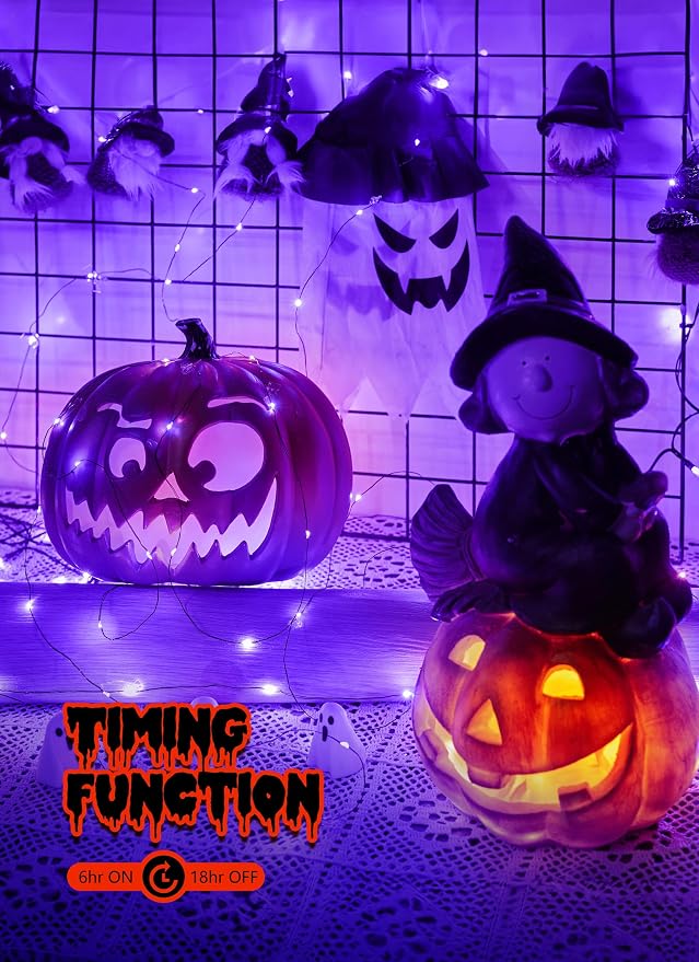 Minetom 5 Pack Battery Operated Fairy Lights, 7Ft 20 LED String Lights | Waterproof Firefly Lights with Timer 6 Hours On 18 Hours Off, Ideal for Indoor Outdoor Halloween Haunted Decor,Purple