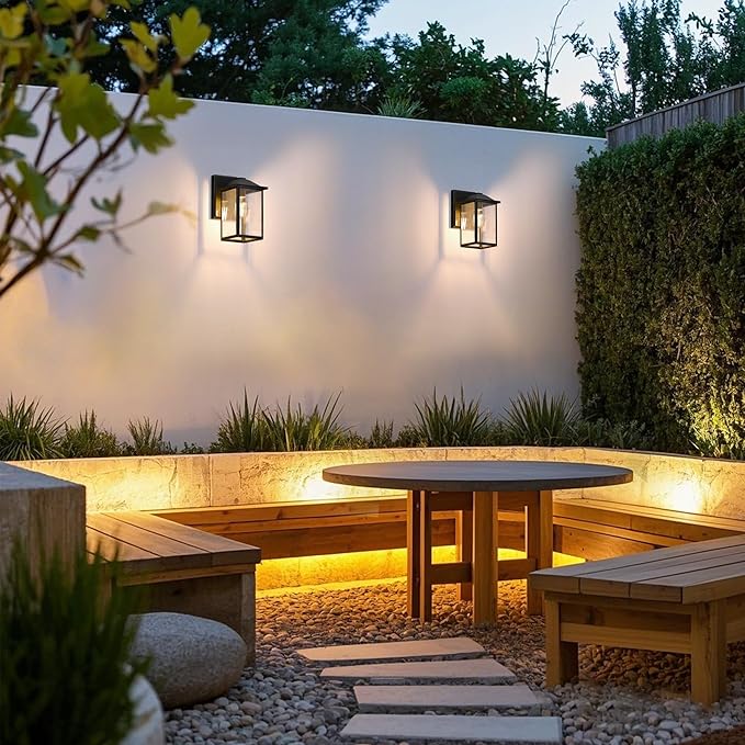 Outdoor Wall Lantern, Exterior Waterproof Wall Sconce Lighting Fixture, Black Front Door Light with Glass, Anti-Rust Porch Lamp