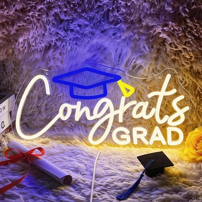 Congrats Grad Neon Sign with Graduation Cap, Grad Wall Decor, Warm White | Graduation Decorations 2026, Adjustable Congrats Led Sign for Class of Party Room Dorm Backdrop Celebration Gifts