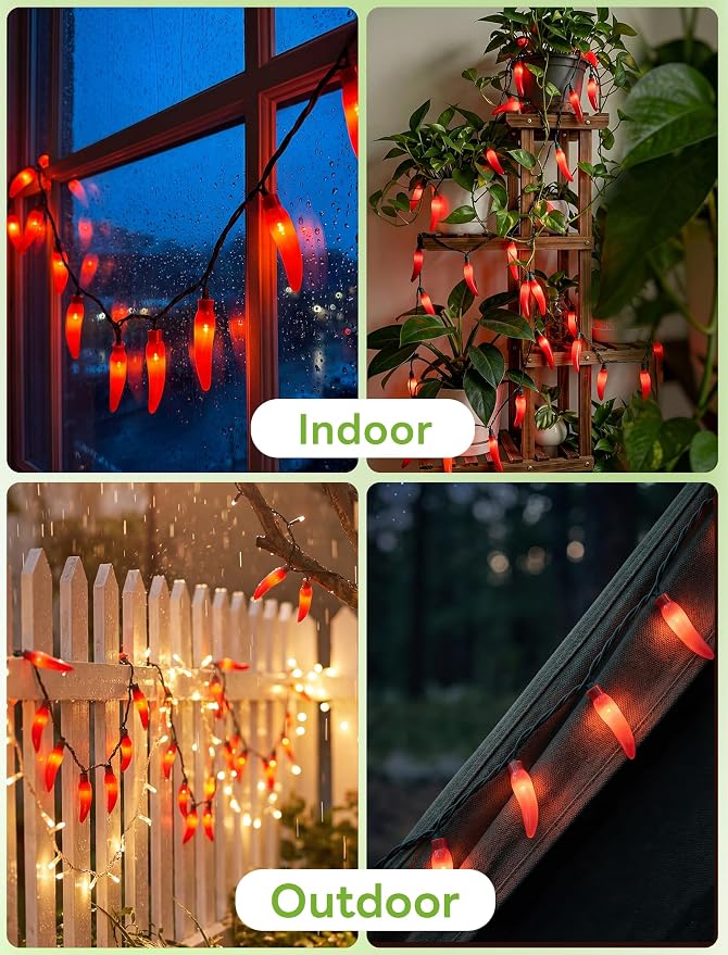 Chili Pepper String Lights, 13.6FT Chili Pepper Cluster Lights with 35 Red Chili Pepper Light for Outdoor Indoor Kitchen Garden Patio Christmas Mexican Party Decor