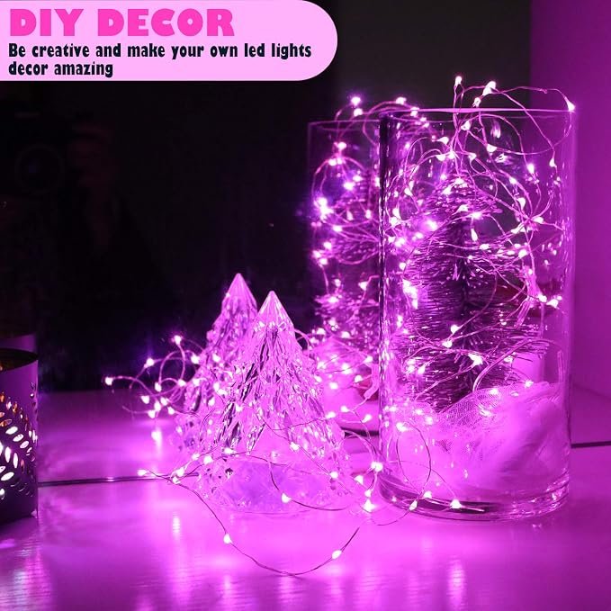 6 Pack Fairy Lights Battery Operated 10ft Silver Wire 30LEDs Pink | No Remote,Battery Operated Fairy Lights,Waterproof Silver Wire, Micro Starry Lights for DIY Wedding Centerpiece Table Décor