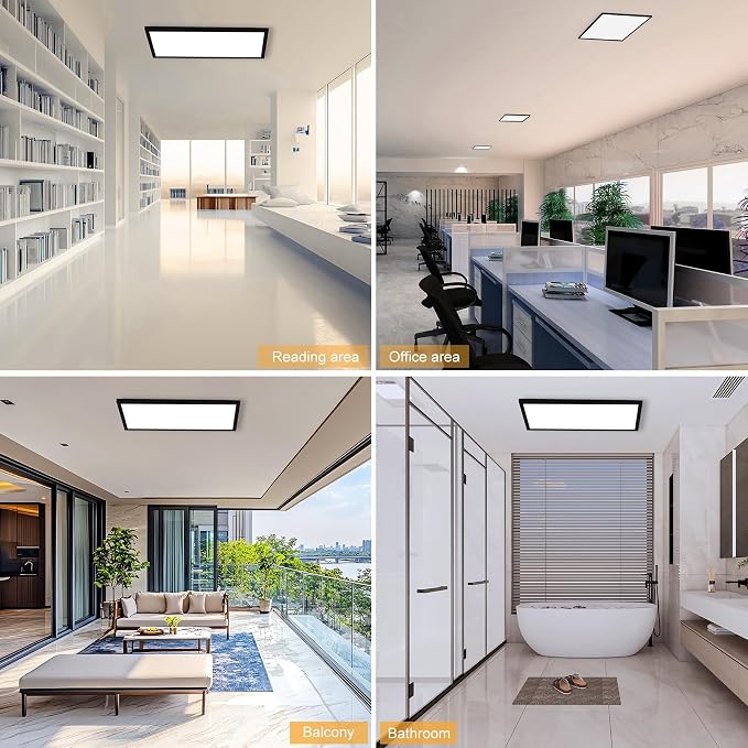 2'x4'5500 Lumen 6 Pack LED Flat Panel,Flush Mount and Drop Ceiling | Black Trim 5 CCT, 3 Level Dim,CRI 90 for Home and Office (2x4 Feet)