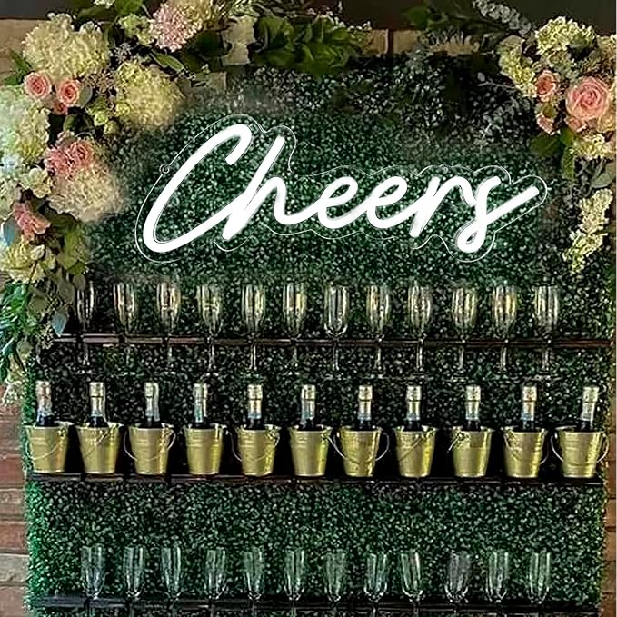 Neon Sign for Bar Home Bar Club Party Wall Decor,Cheers LED Neon With Dimmable Controller,Neon Cheers Light for Birthday Gaming Cafe Party 16.5"*7"(White)