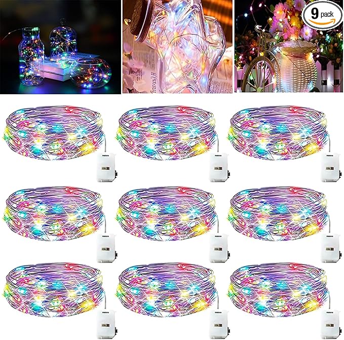 LED Fairy Lights Battery -9 Pack 2M/20 LEDs Mini Fairy Lights with Battery,LED Lighting Battery Operated Decoration for Bottle,Christmas Tree Wedding Balcony Party Decoration