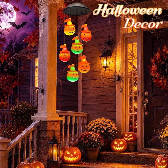 Winzwon Halloween Decorations Fall Decor Solar Pumpkin Outdoor Lights | Birthday Gifts for Women, Autumn Garden Yard Patio Porch Decor Hanging Wind Chimes for Outside