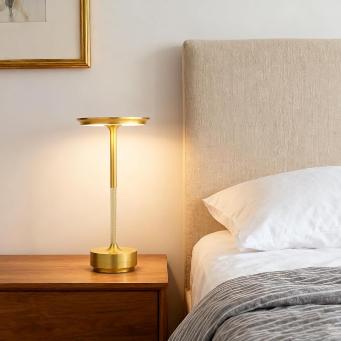 UdoUto Cordless Table Lamp Rechargeable, Gold | 5000mAh Battery Operated, Table Light, Touch Stepless Dimming & 3 Color Modes, Outdoor Lamp for Patio, Restaurant, Bedroom