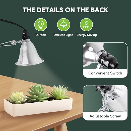 HealSmart 5.5" Clamp Light Socket, 60-Watt Maximum with 6 Feet 18/2 SPT-2 Cord, Aluminum Reflector E26 (no Bulb Included), for Reptiles and Plants Growing, (Pack of 1)