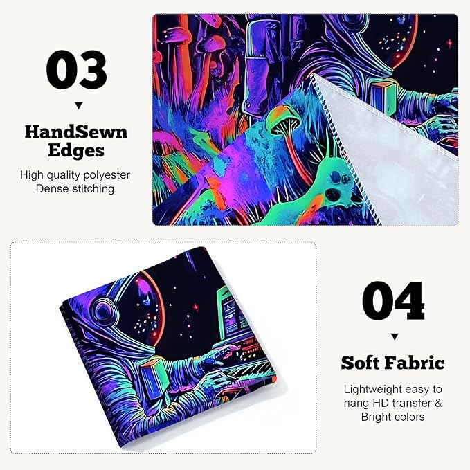 BVBOX Astronaut Space Blacklight Tapestry 59"x51", UV Reactive Astronaut Electronic Piano Universe Galaxy Planet Glow in Dark Music Tapestries, Black Light Neon Upright Poster Wall Hanging Backdrop Decor for Bedroom Living Room