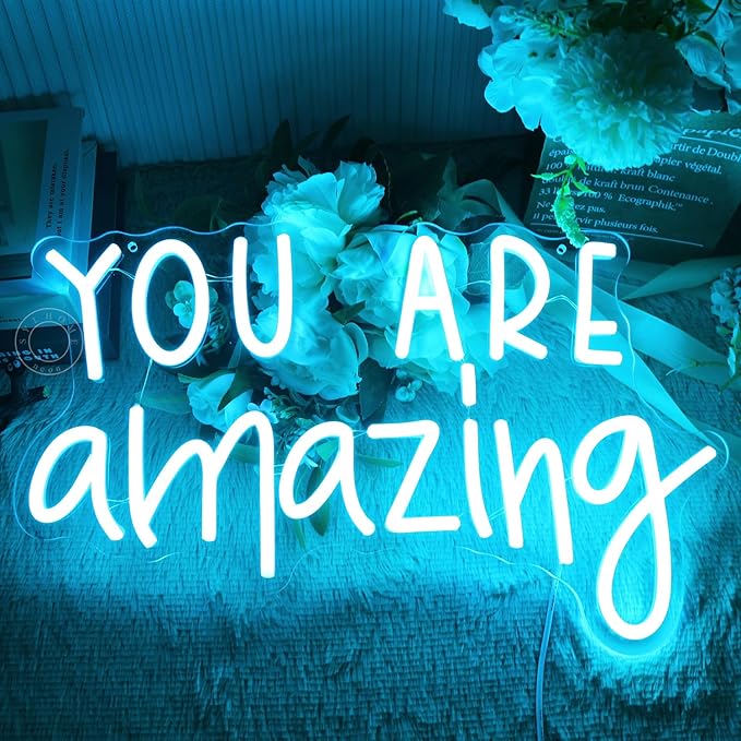 SYLHOME You Are Amazing LED Neon Light Sign 5V Girls Boys Bedroom Living Room Classroom Wall Decor Sign Hanging Smart Birthday Decoration USB 16.9" X 10.6" Ice blue