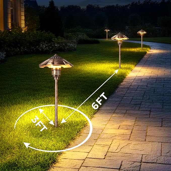 Low Voltage Pathway Lights Wired, 5W, 12-24V AC/DC, 2900K Landscape Lighting Kit, IP65 Outdoor Waterproof Light for Yard Lawn Garden, Cast-Aluminum LED Walkway Lights, 6 Pack