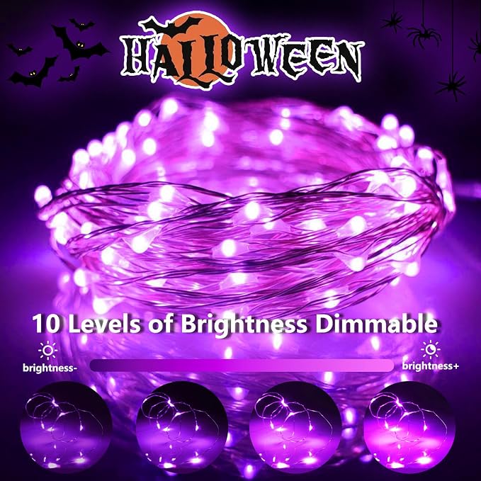 3 Pack Fairy Lights Battery Operated Halloween String Lights Remote Purple | Each 80LED 26FT, 8 Modes & Timer, Waterproof Wire, Twinkle Lights String for Halloween Horror Party Tree Indoor Outdoor Decor