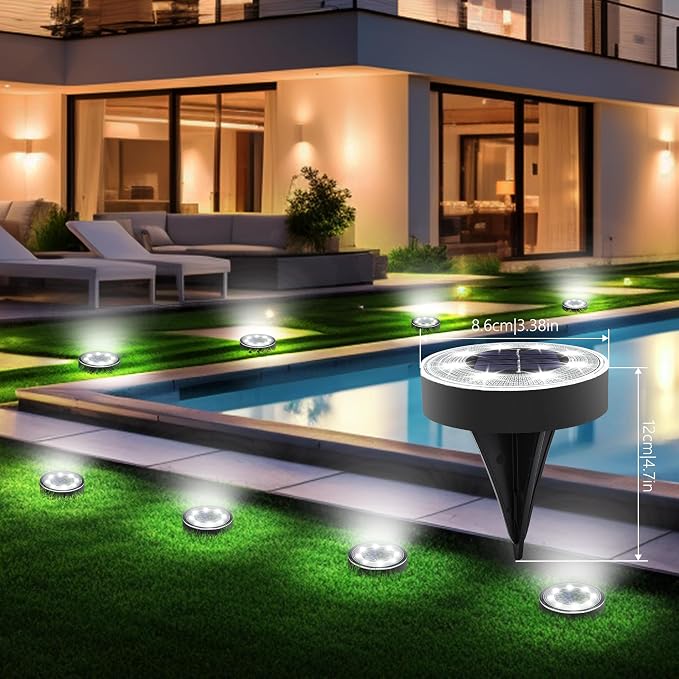 Joomer Solar Ground Lights Outdoor Waterproof, 16 Pack 8 LED, White | Solar Powered Garden Lights Disc Landscape Lighting Outdoor for Patio Pathway Lawn Yard Driveway Walkway outside