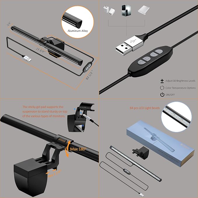 Computer Monitor Light Screen Light Bar e-Reading LED Task Lamp, 3 Color Modes, USB Powered,No Screen Glare, Dimmable Desktop Monitor Lamp for Desk/Office/Home