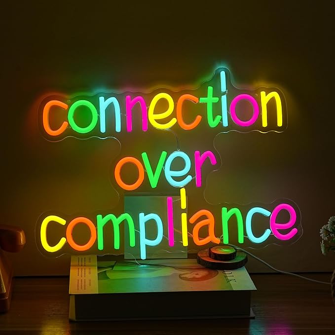 Connection Over Compliance Neon Sign LED Neon Light Positive Quotes USB Powered Vibrant Positive Affirmation Light Sign for Wall Decor Man Cave Room Party Club Bar(12.2 * 16.54In)