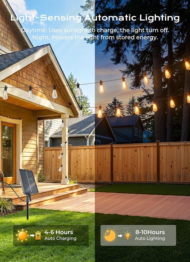Brightown 76FT Solar String Lights Outdoor Waterproof, 26Hrs Runtime | 23+1 LED Bulbs, USB & Solar Powered, Remote Control & Dimmable Timer, Ideal for Backyard, Garden, Camping & Party Decor