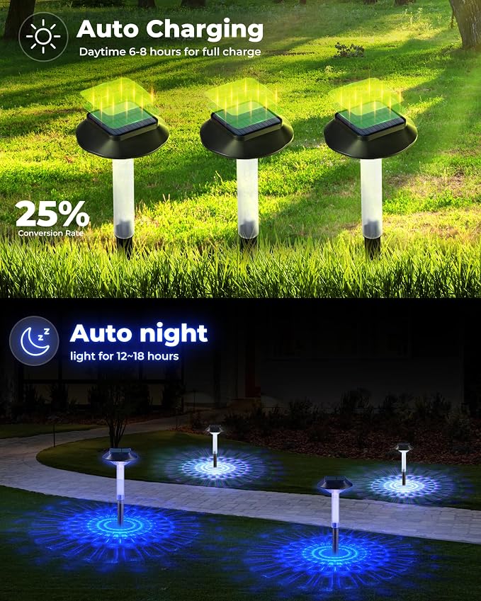 ALEPOD Solar Pathway Lights Outdoor 8 Pack, 7 Lighting Modes Solar Lights Outdoor Waterproof IP68, Landscape Lighting for Yard Pathway Backyard Lawn
