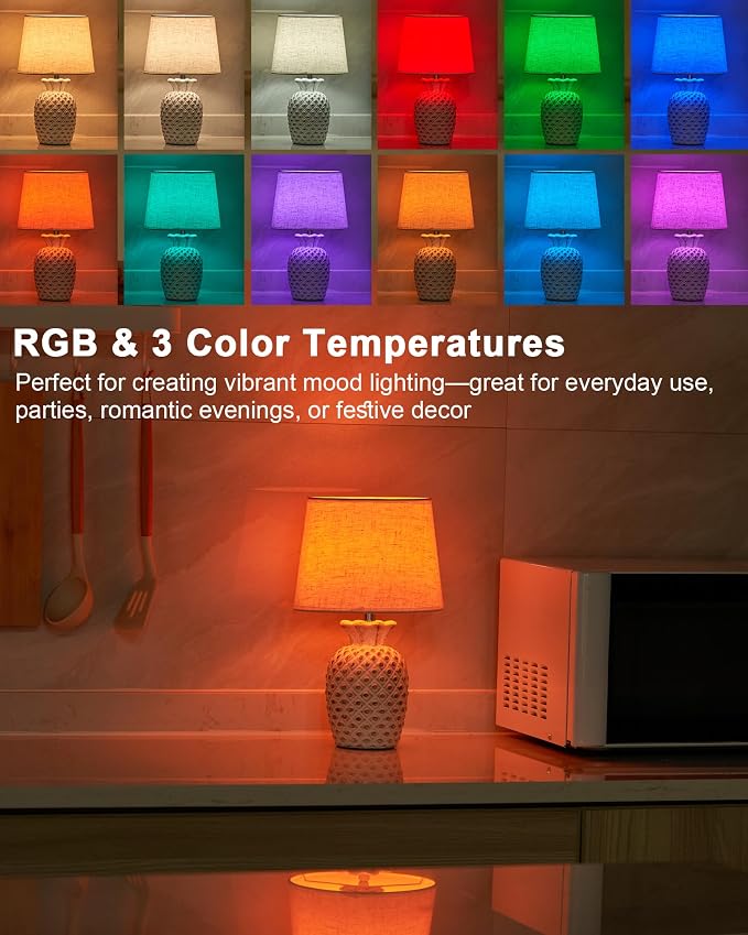 UMEXUS 13" Small Rechargeable Cordless Table Lamp, Pineapple Ceramic Base | Battery Powered, Remote Control Timer Dimmer, RGB & Warm Lights, Farmhouse Decorative Nightstand Lamp for Kitchen Living Room