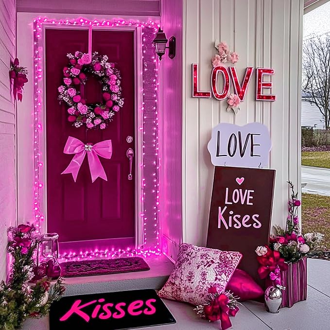 JMEXSUSS 200 LED Room Fairy Lights, 66 ft Pink Lights Outdoor Waterproof | 8 Modes Pink String Lights Indoor with Wheel, Remote Control Twinkle Christmas Lights Plug in for Christmas bedroom Decor