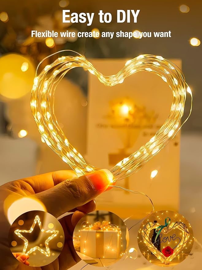 btfarm 4 Pack Fairy Lights Battery Operated with Timer, 16.4 FT 50 LED Silver Wire Twinkle String Lights 8 Modes Dimmable Waterproof for Indoor Christmas Bedroom Wedding Decorations, Warm & Cool White