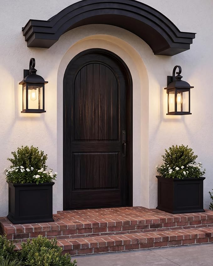 FEMILA 21" Outdoor Wall Light Fixture, 2 Pack Modern Outdoor Wall Sconce, Rust-Proof Waterproof Wall Light with Seeded Glass, Ideal for Porch, Patio, Entryway, Garage, 4FD54B2-2PK BK