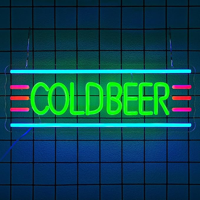 Cold Beer Neon Sign Bar Neon Light Sign for Man Cave Beer Neon Light Sign Letter Led Sign for Pub Bedroom Store Club Bistro Wall Decor