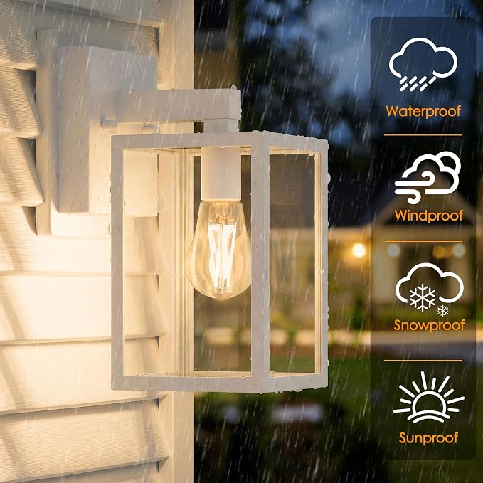 Outdoor Wall Lantern, Waterproof Exterior Wall Sconce Light Fixture, White Front Door Lamp, Anti-Rust E26 Socket Porch Lighting