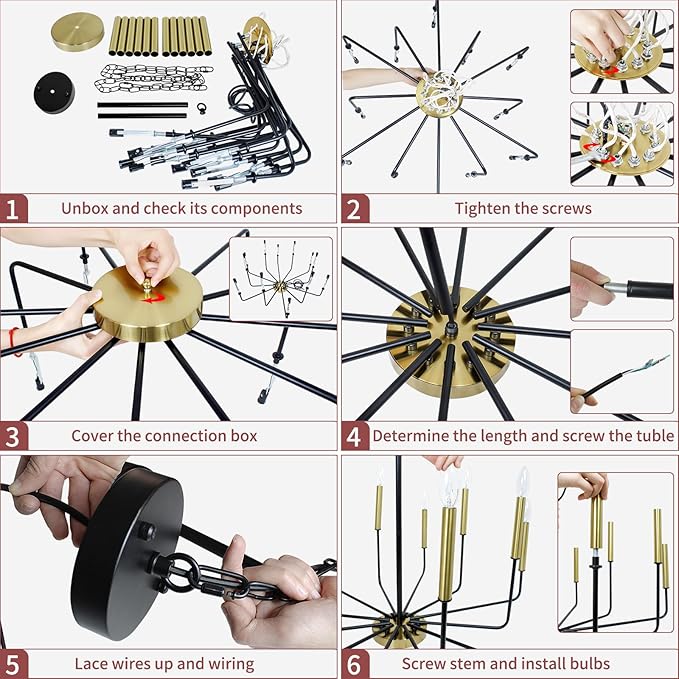 Black and Gold Chandelier for Dining Room, 12-Light Farmhouse Dining Room Light Fixture, Candle Chandelier Light Fixtures, Modern Chandeliers for Living Room Kitchen Foyer Staircase