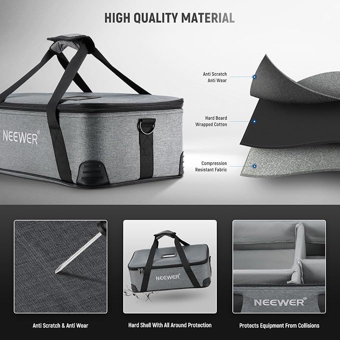 NEEWER Carrying Bag with Movable Foam Padded for Studio Light Q300 Vision 4 ML300 CB60B RGB CB60 MS60B MS60C MS150B, Durable Oxford Cloth Transit Bag Travel Case with Shoulder Strap & Handle, PB5