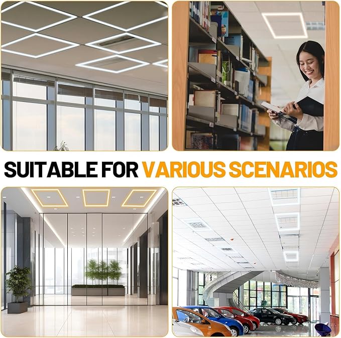 VIHOSE 8 Pcs 2x2 ft Edge-lit Frame LED Flat Panel Lights Grid Drop Ceiling Lights with 3000K/4000K/6500K Selectable 110-265v for Offices Shops Bathrooms with Integrated Ceilings