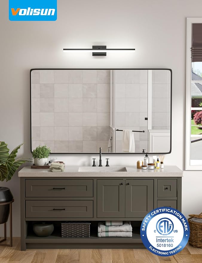 VOLISUN Modern Bathroom Vanity Light 31.5 inch, 28W Dimmable 5CCT Led Bathroom Light Fixture Over Mirror, Black Bar Vanity Light for Bathrooms Mirror Cabinets Bedroom-ETL Certificated