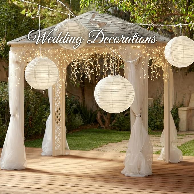 Woanger 4 Pack 24 Inch Large Paper Lantern Shade Jumbo White Japanese Chinese Round Hanging Japanese Paper Lantern Lamp for Home New Year's Eve Valentines Wedding Party Ceiling Decoration
