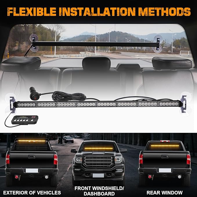 XRIDONSEN 35 inch Traffic Advisor Light Bar 48 LED Amber Strobe Lights Emergency Safety Hazard Warning Lights Front/Rear Window w/Display Controller for Construction Vehicles plow/Tow Trucks Wreckers