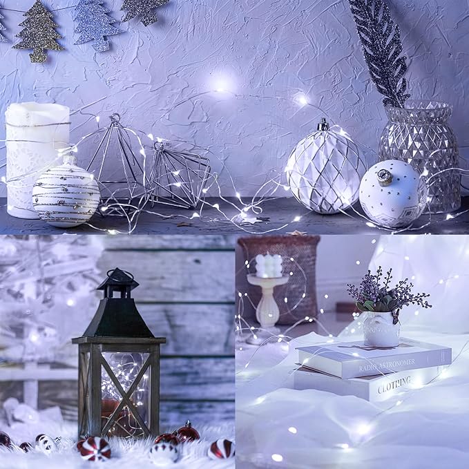 8 Pack Fairy Lights Battery Operated Twinkle Lights Remote Cool White | Total 160FT 480LED String Light, Timer & 8 Modes, Memory, Dimmable, Waterproof Battery Lights Indoor Outdoor Christmas Decor