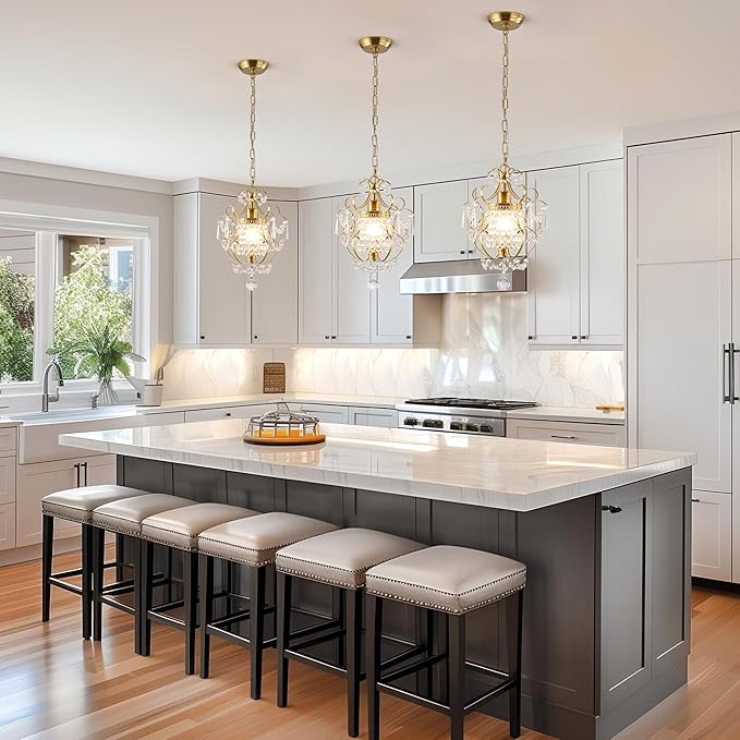 Modern Gold Mini Chandelier, Crystal Light Fixtures Ceiling Mount 1 Light Small Crystal Chandeliers for Bedroom Elegant Crystal Pendant Lighting for Girls Room Dining Room Closet Kitchen Island