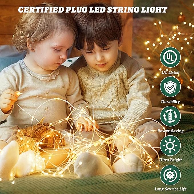 2-Pack Fairy Lights Plug in, 33ft 100 LED Fairy String Lights Indoor Outdoor Waterproof Copper Wire String Lights Warm White Twinkle Lights Starry Lights for Bedroom Garden Wedding Party Decoration